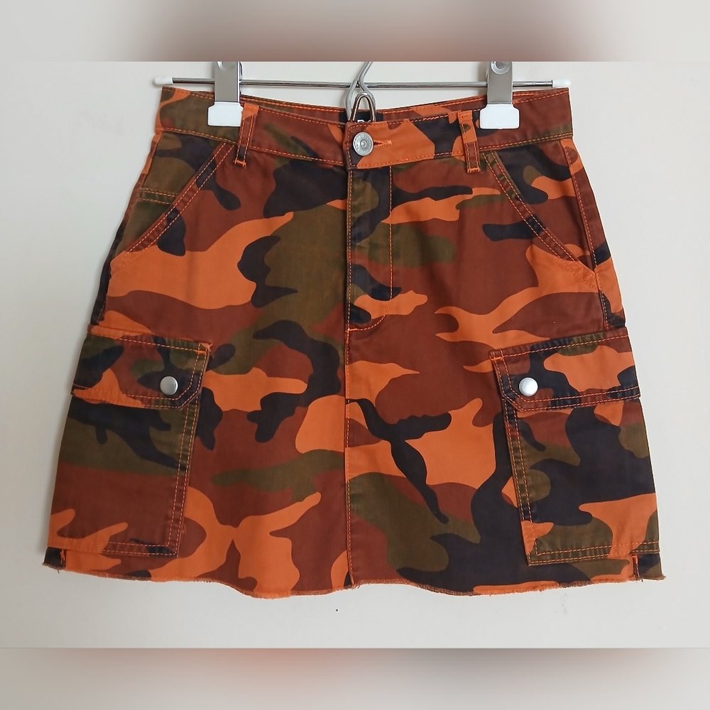 Urban Outfitters BDG Orange Camo Cargo Mini Skirt